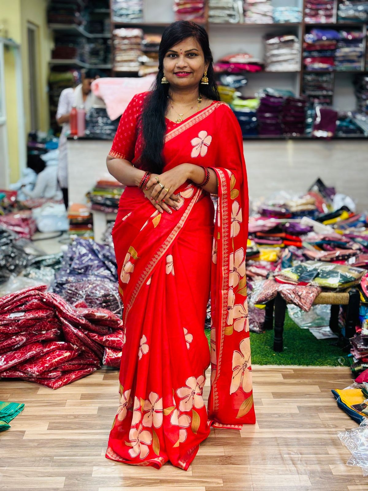 Red Mangalagiri georgette Saree