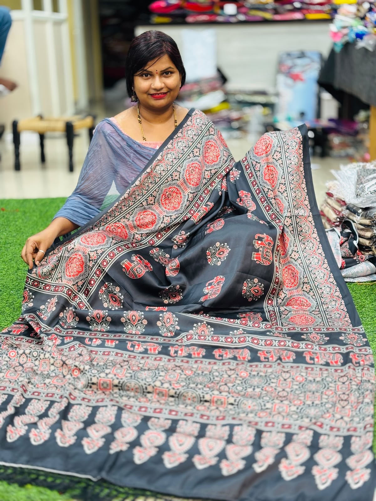 Azrak Satin Crepe Sarees