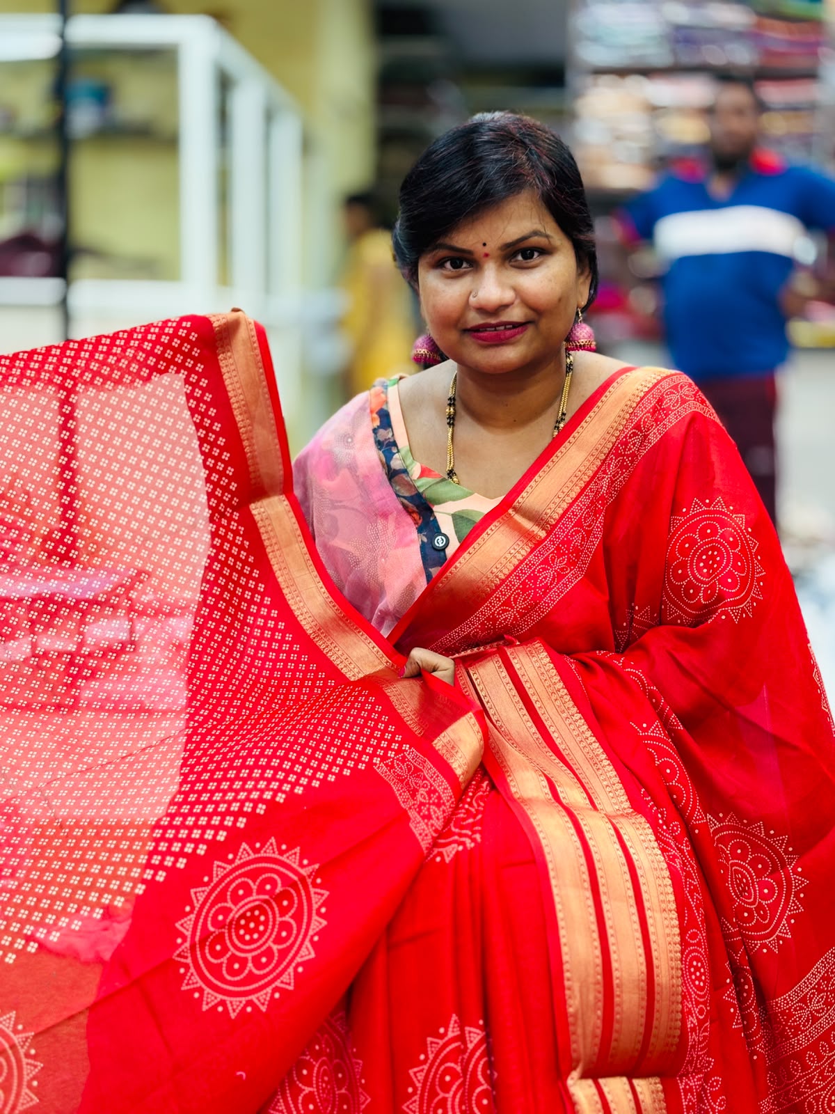 Red Multi Bandini Kanchi weaving sarees