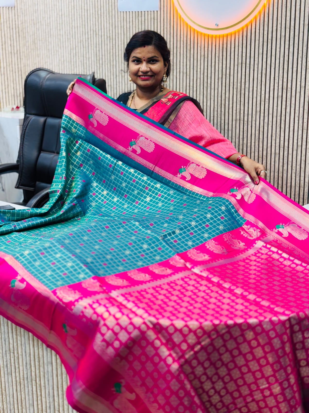 Vintage semi Gadwal Peacock borders Floweral Embroidery