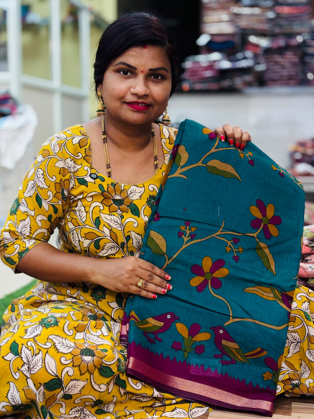 Mangalagiri Kalamkari Maheswari Pattu Saree