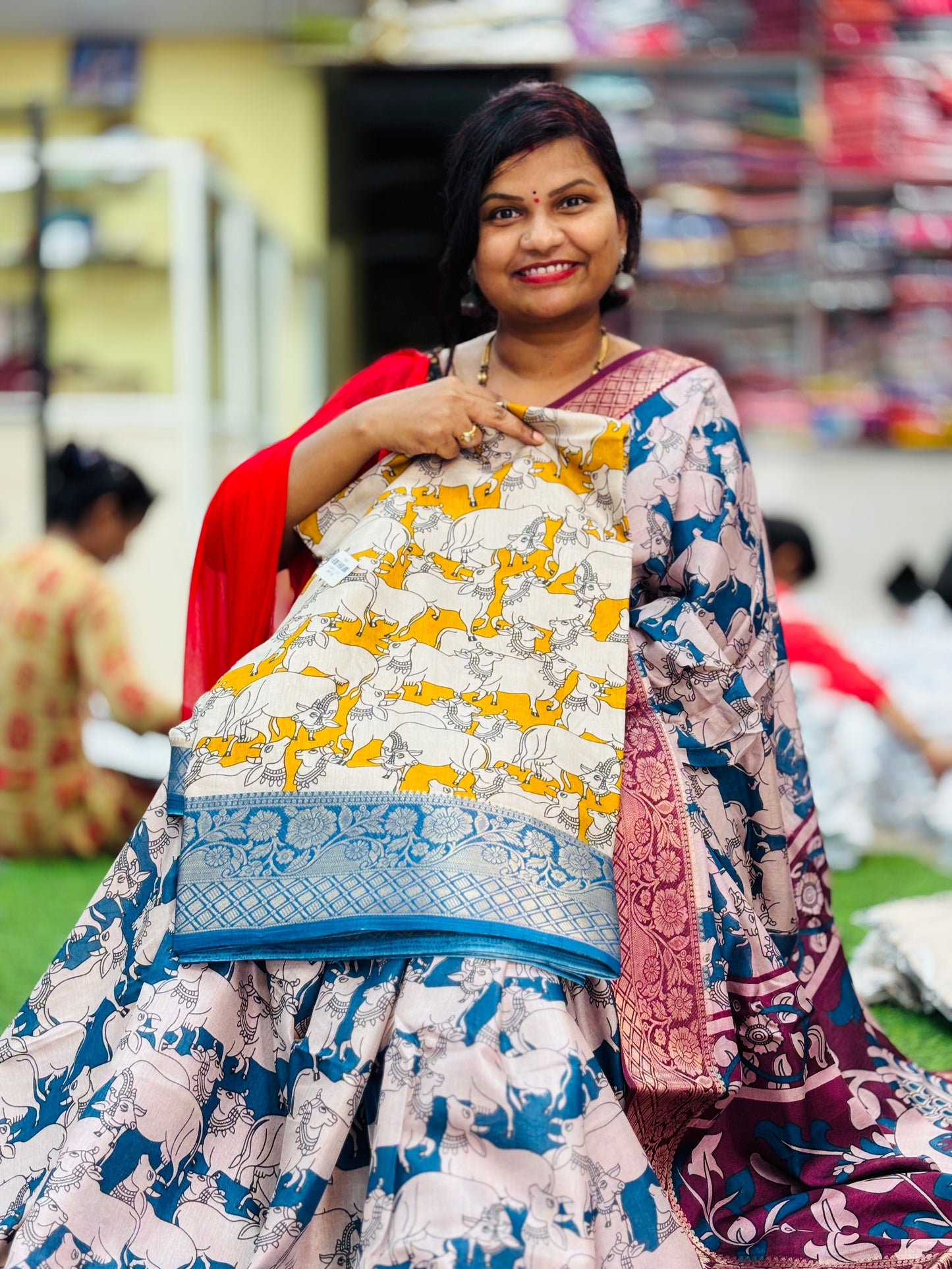 Kalamkari Pichwai Kamadhenu Silk Sarees