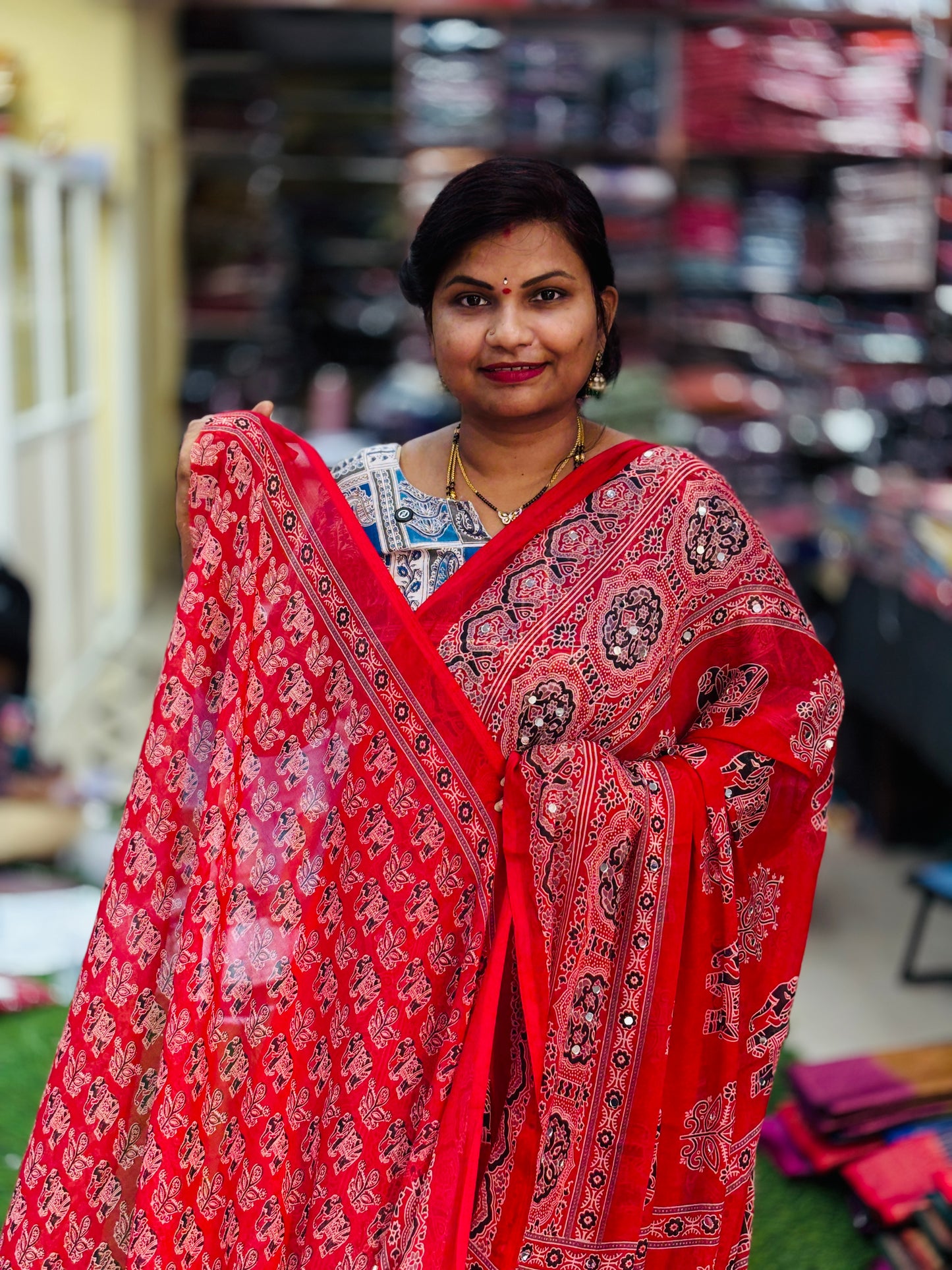 Azrak Elephants Sarees Red
