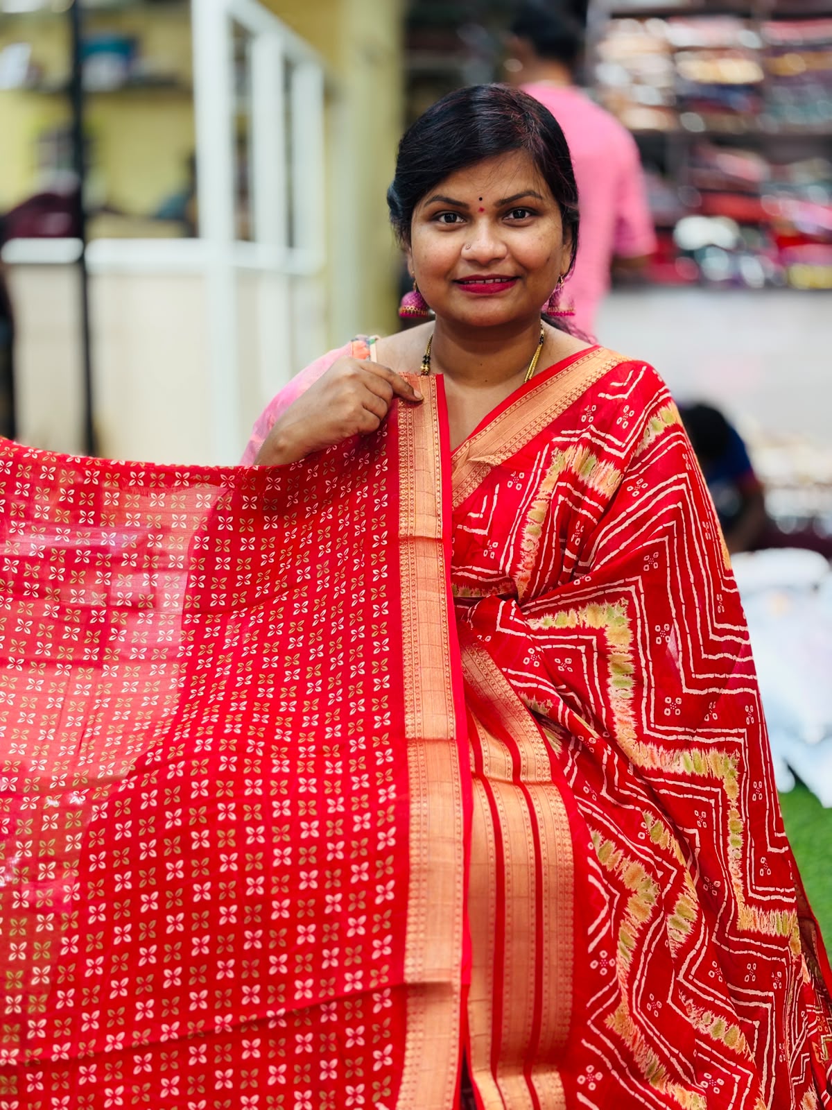 Red Multi Bandini Kanchi weaving sarees