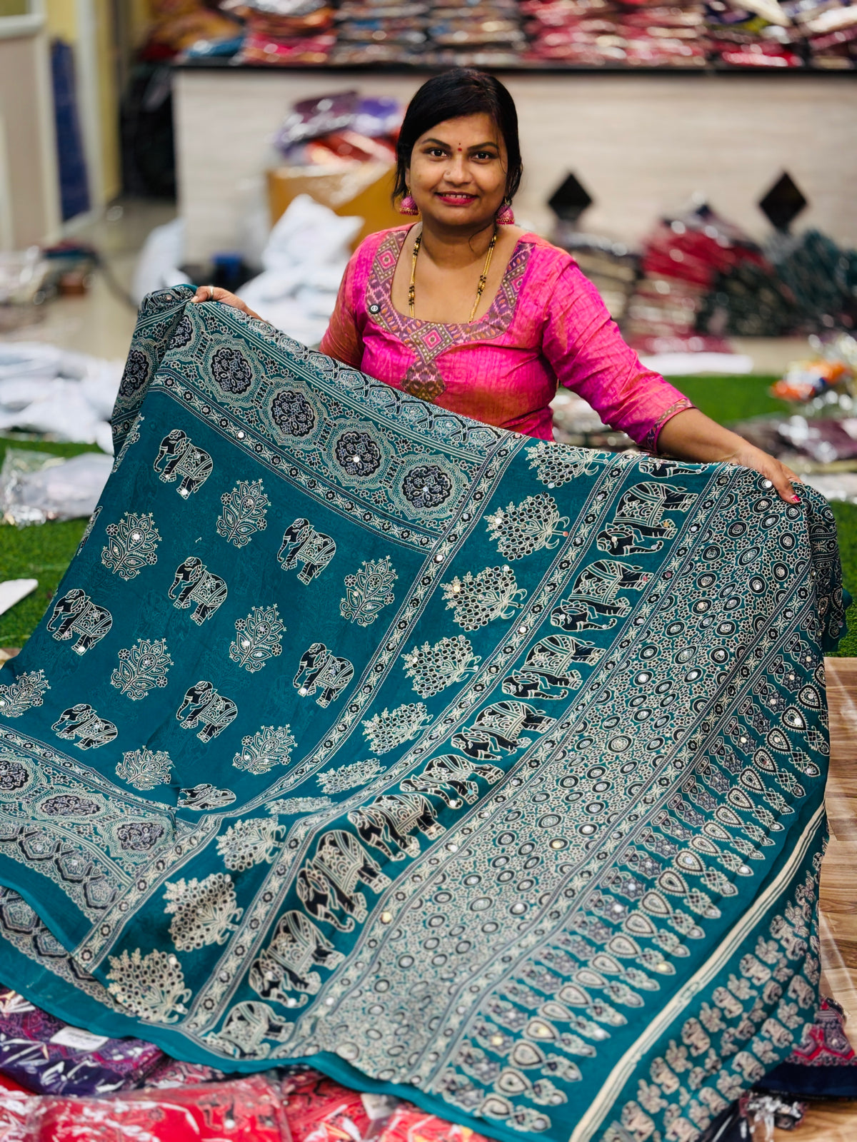 Azrak Elephants Sarees