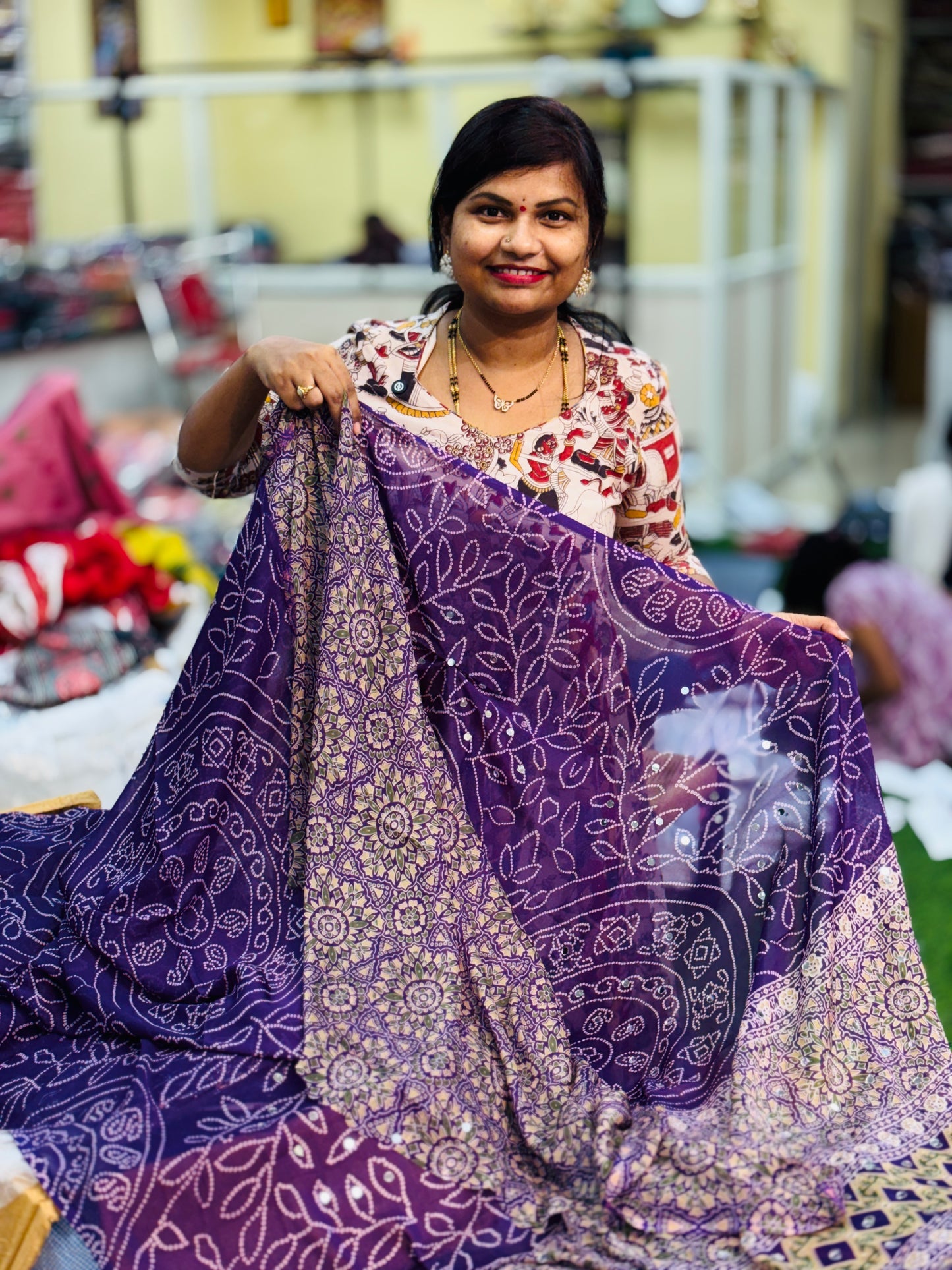 Azrak Chiffon Saree - Purple
