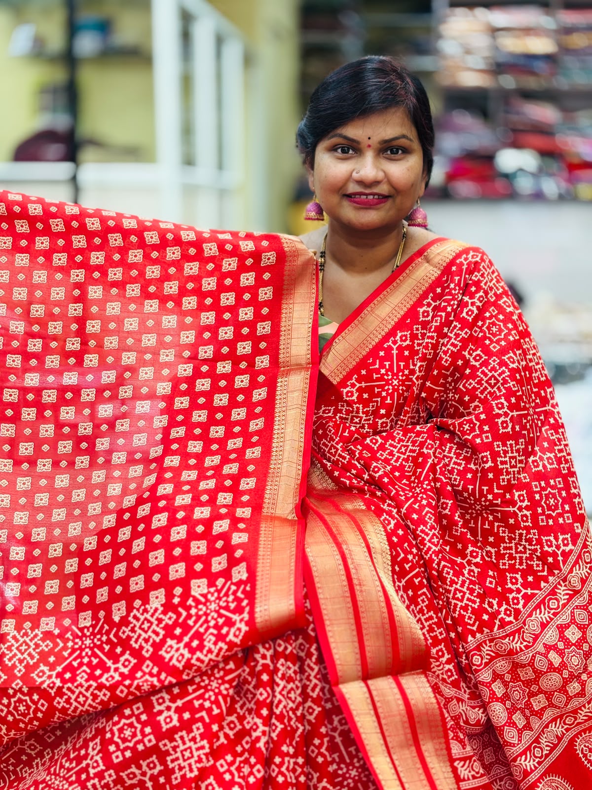 Red Multi Bandini Kanchi weaving sarees
