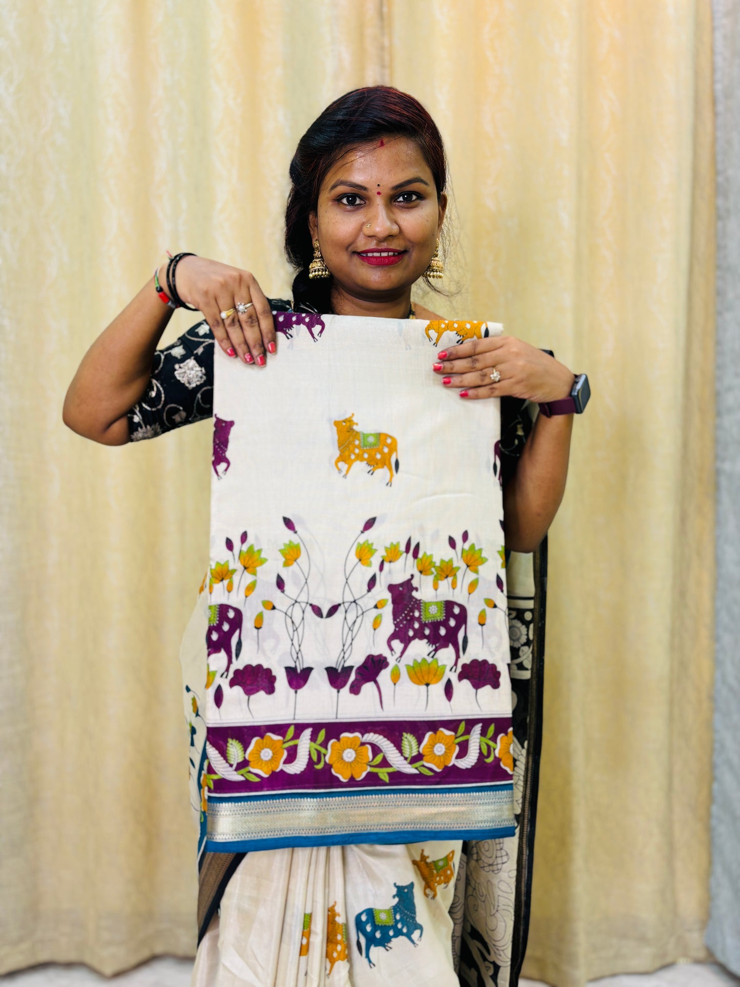 Pen kalamkari crepe silk