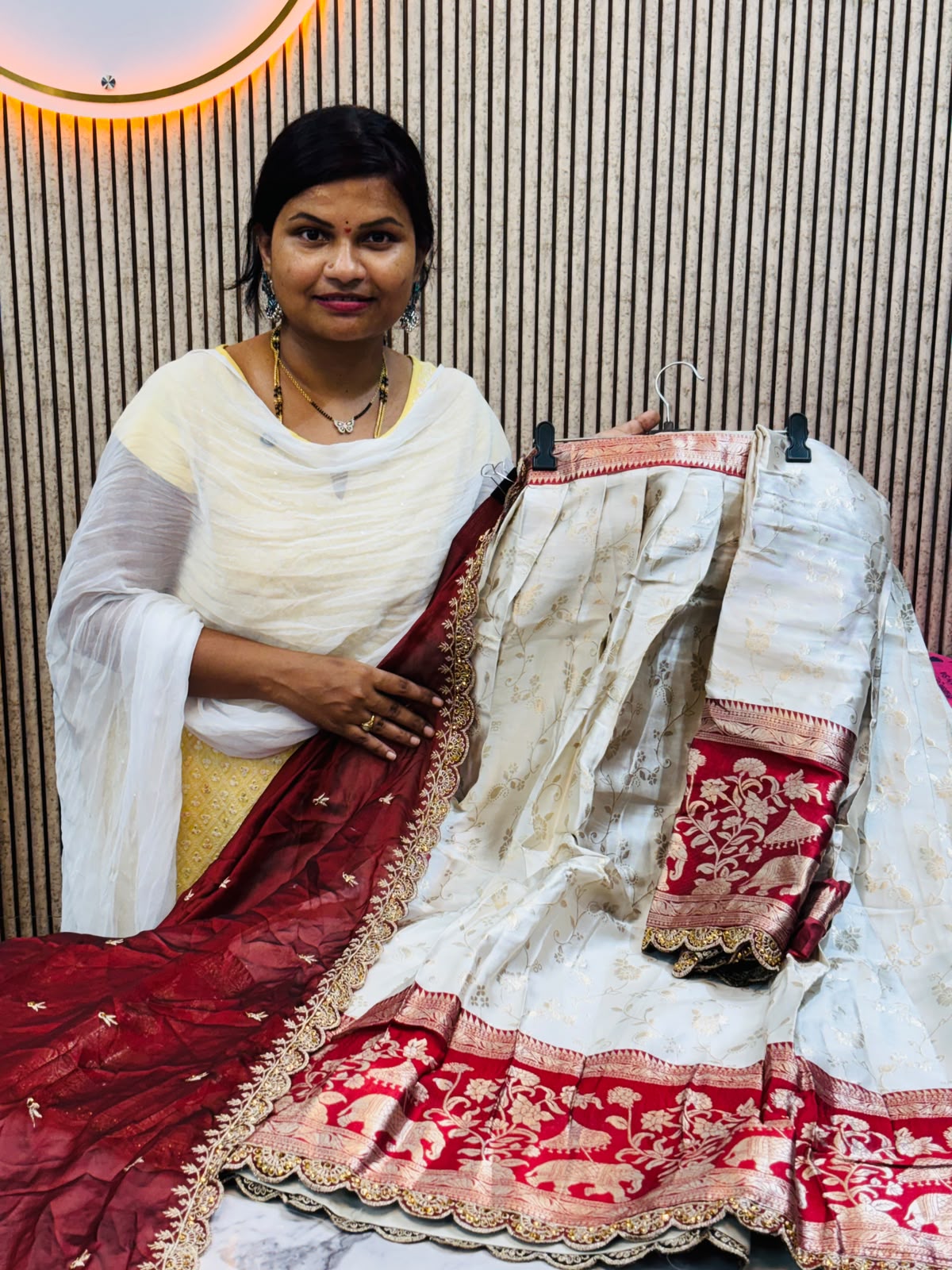 Half white spl lehangas Banarasi weaving with contrast weavings and cutwork borders