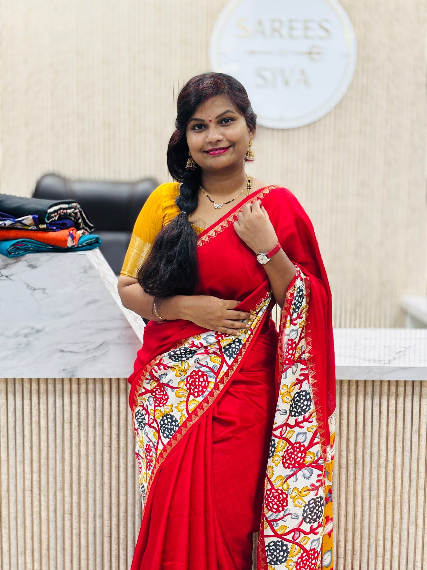 Mangalagiri Georgette Saree Red