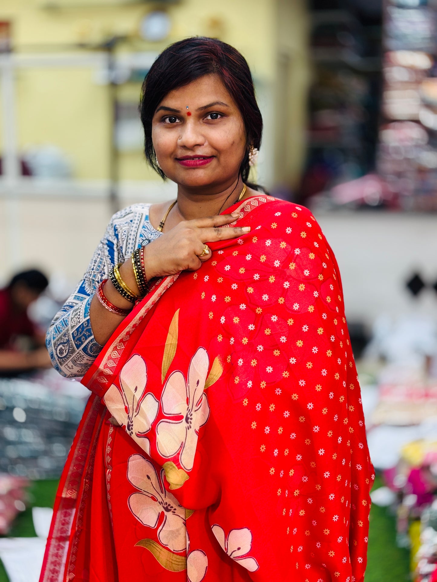 Red Mangalagiri georgette saree