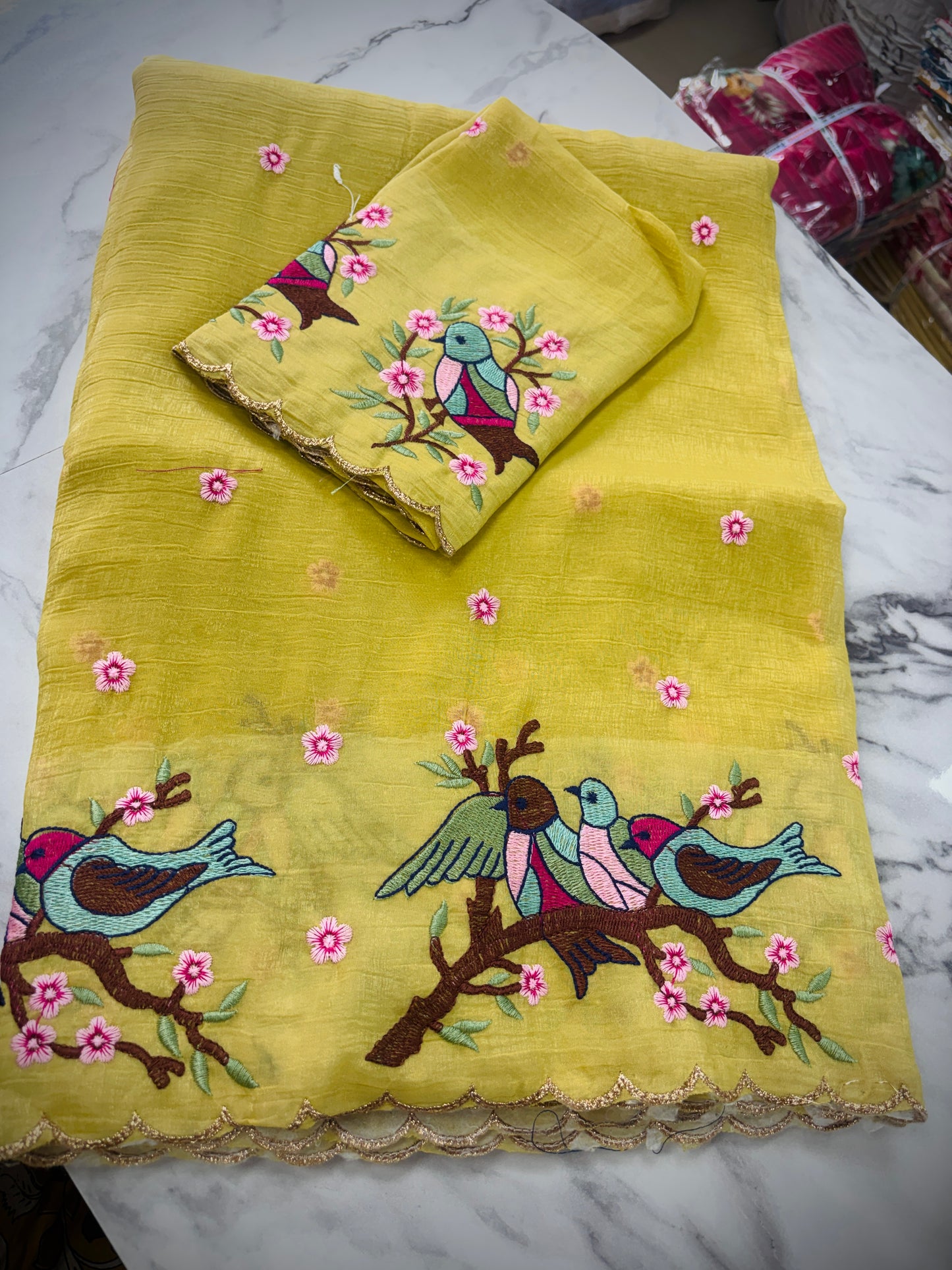 Space Cutwork peacock Embroidery Saree