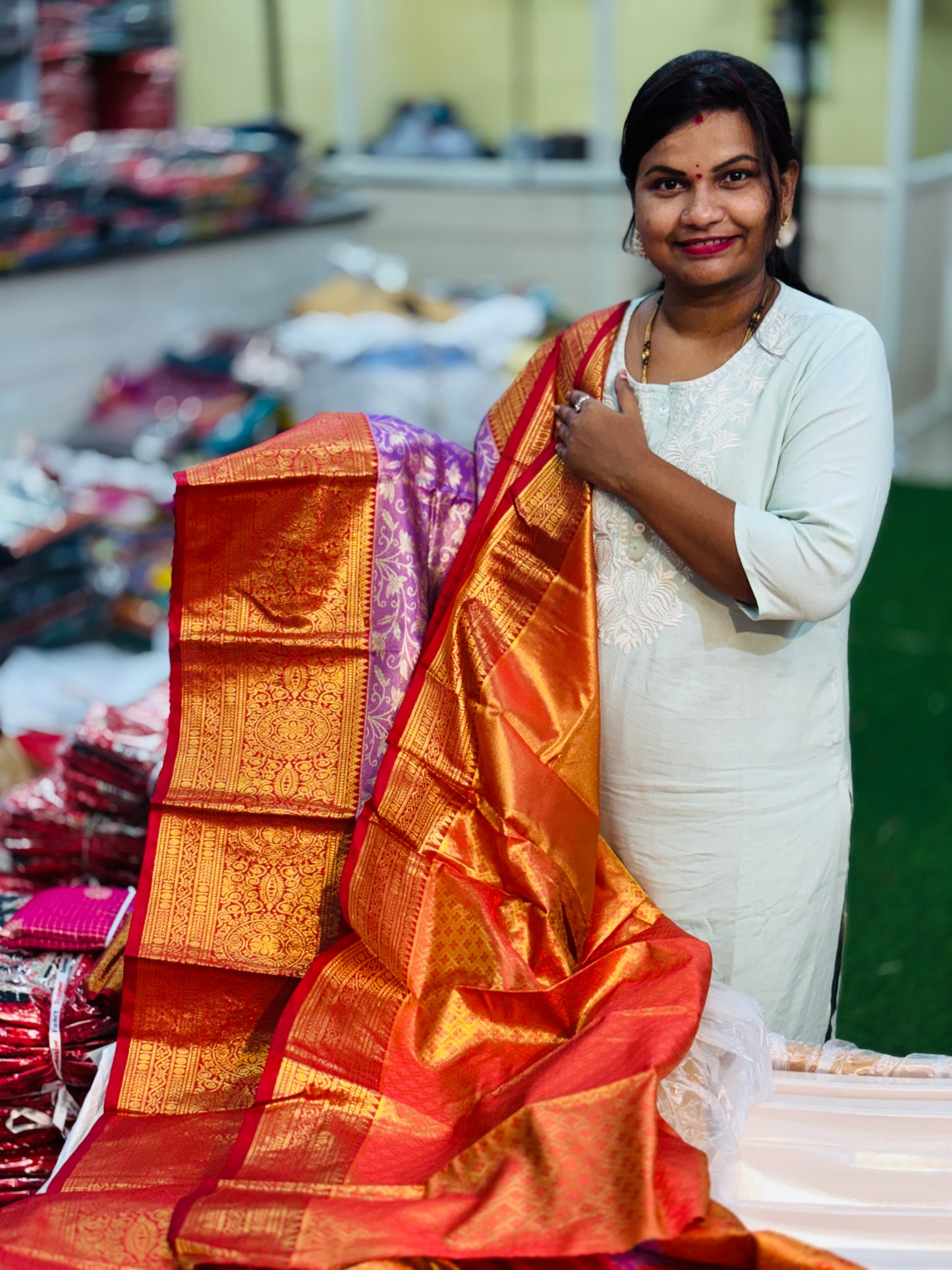 Lavendor Semi Kanchi Pattu Sarees