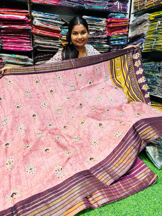 Mashroom silk with zari weaving border