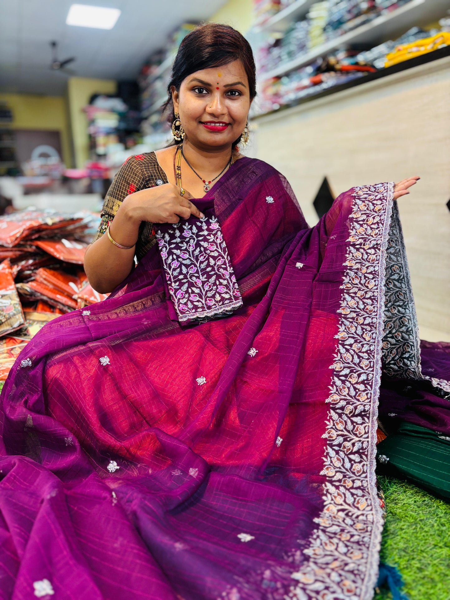 Georgette cutwork
With designer blouse