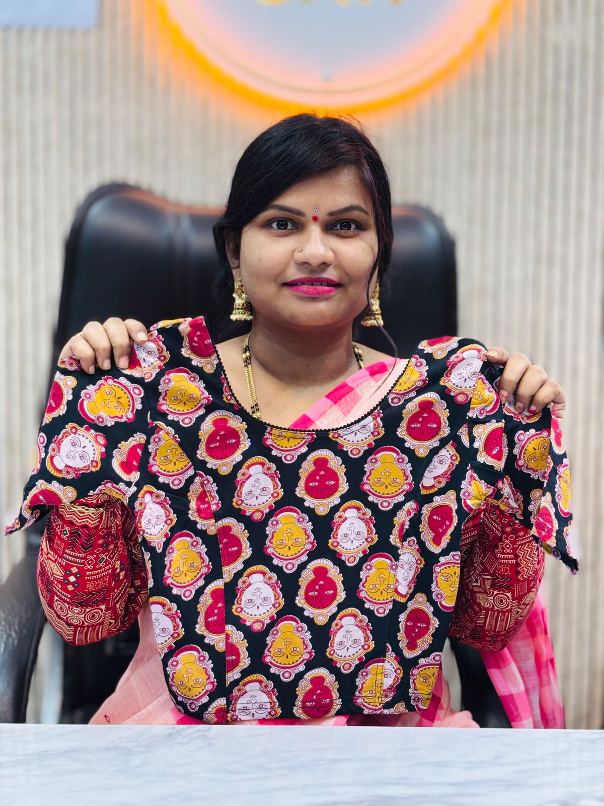 Kalamkari Readymade Blouse – XL Size (Elastic)