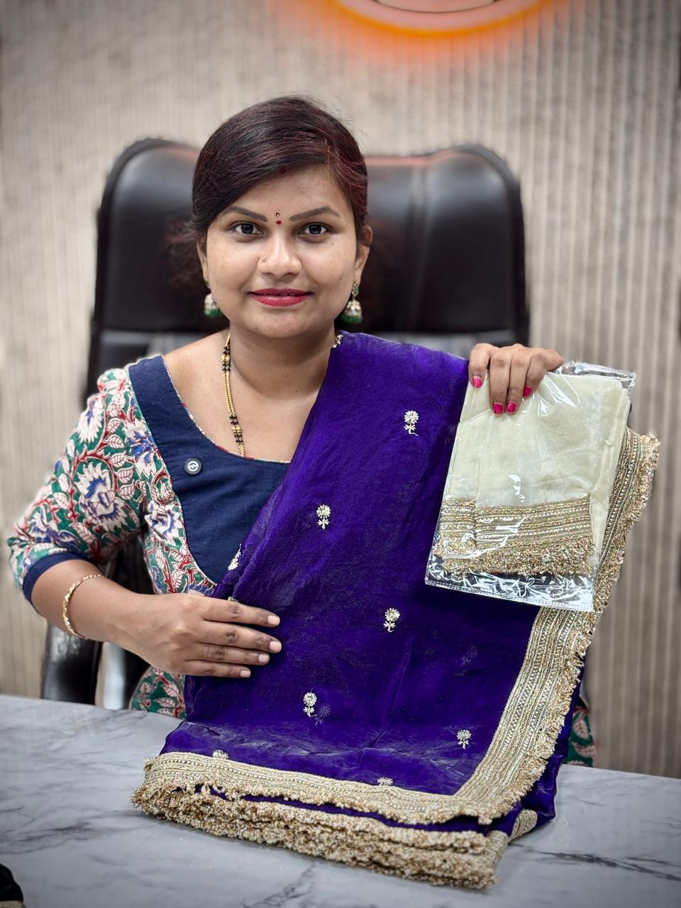 Space Silk Lace Border Saree - Purple