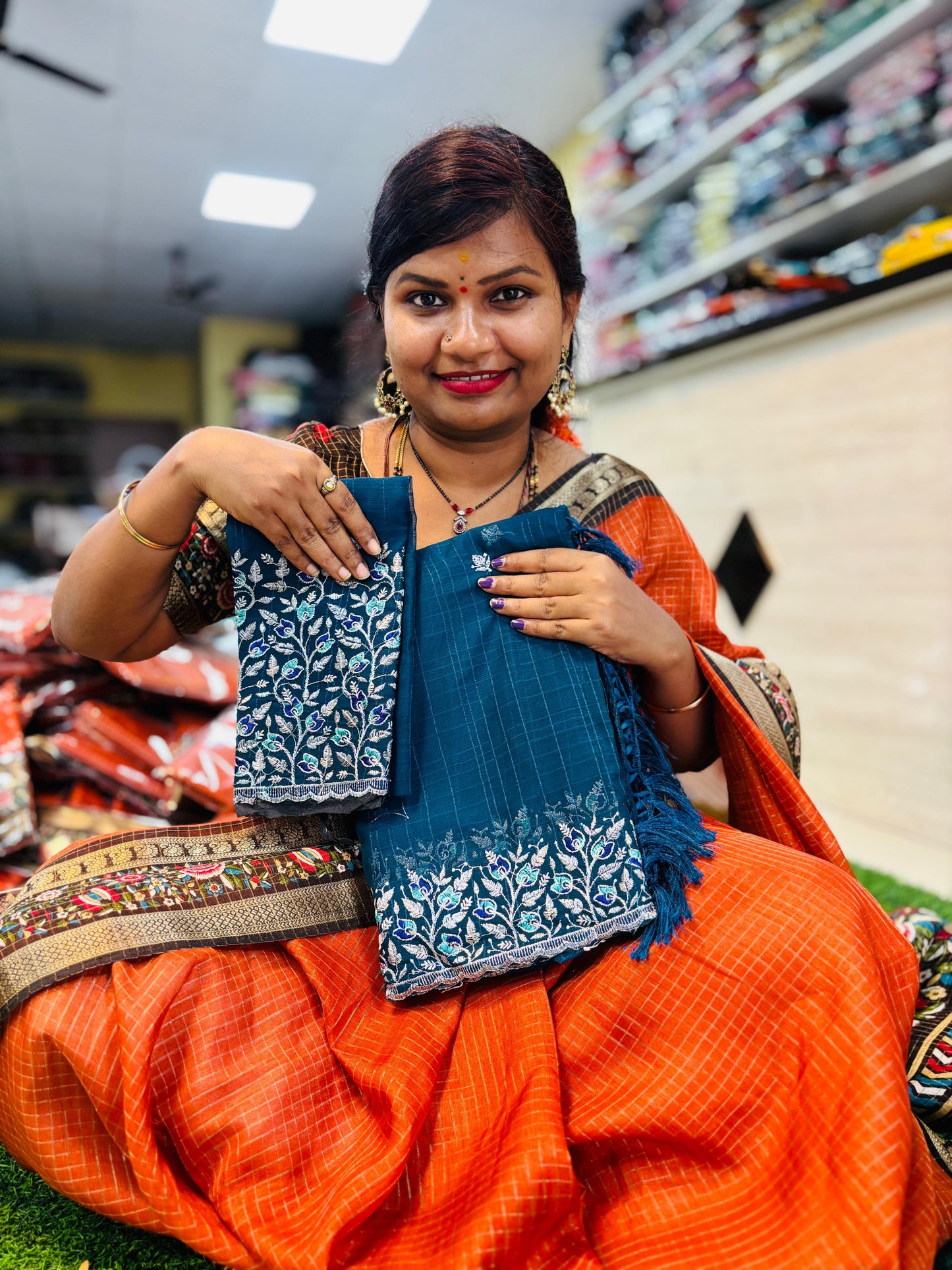 Georgette cutwork
With designer blouse