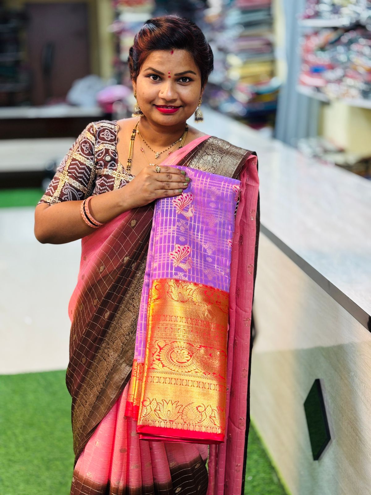 Lavender with red Kanchi sarees 6