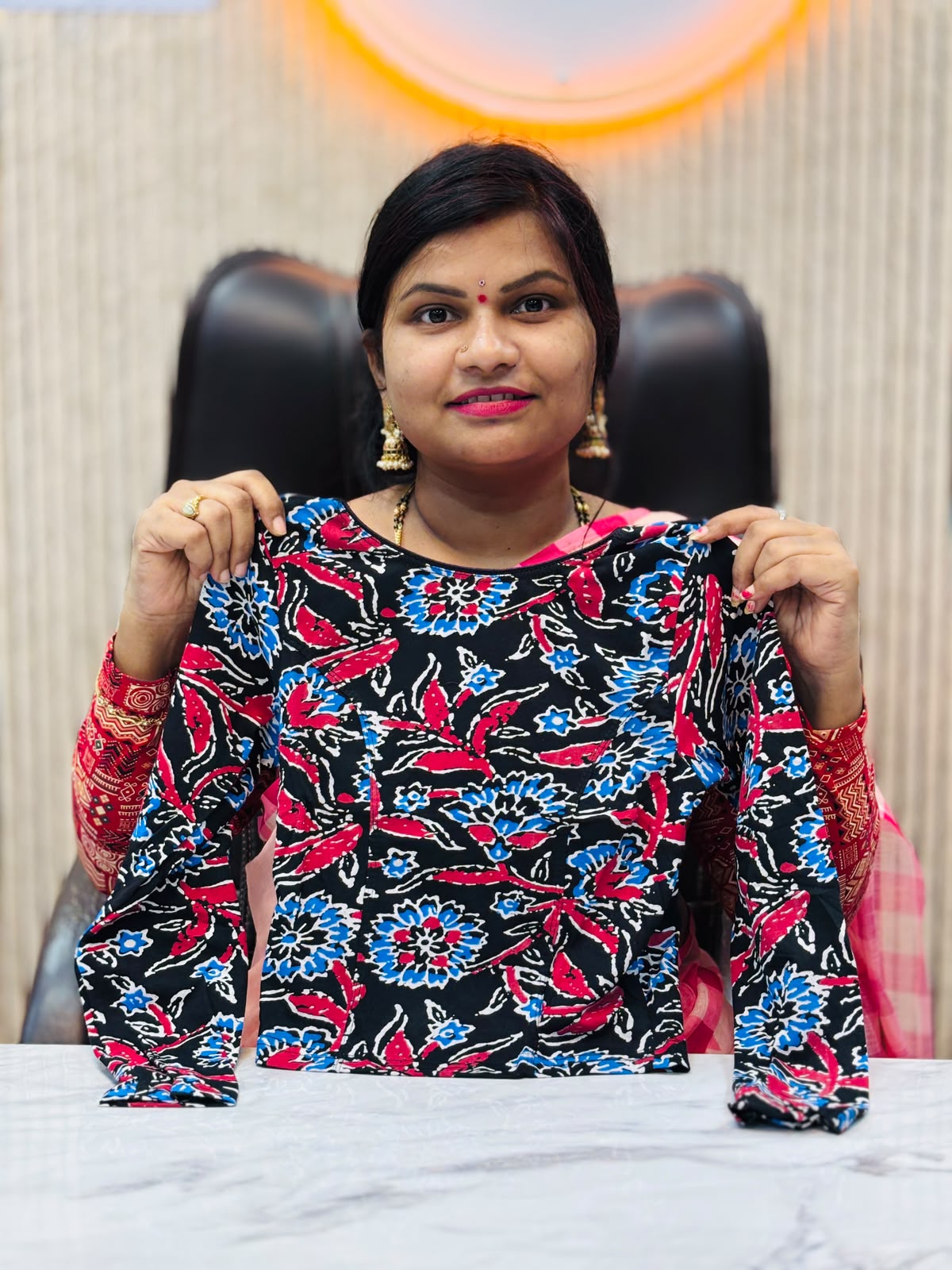 Kalamkari Readymade Blouse – XL Size (Elastic)