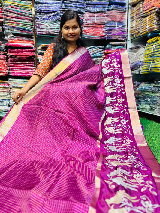 Mangalagiri Kanchi silk sarees With embroidery