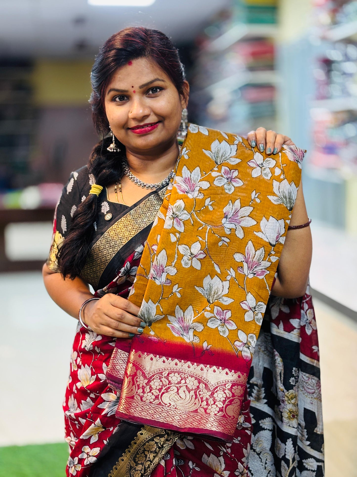 Premium Maheswari silk sarees with Kanchi peacock borders