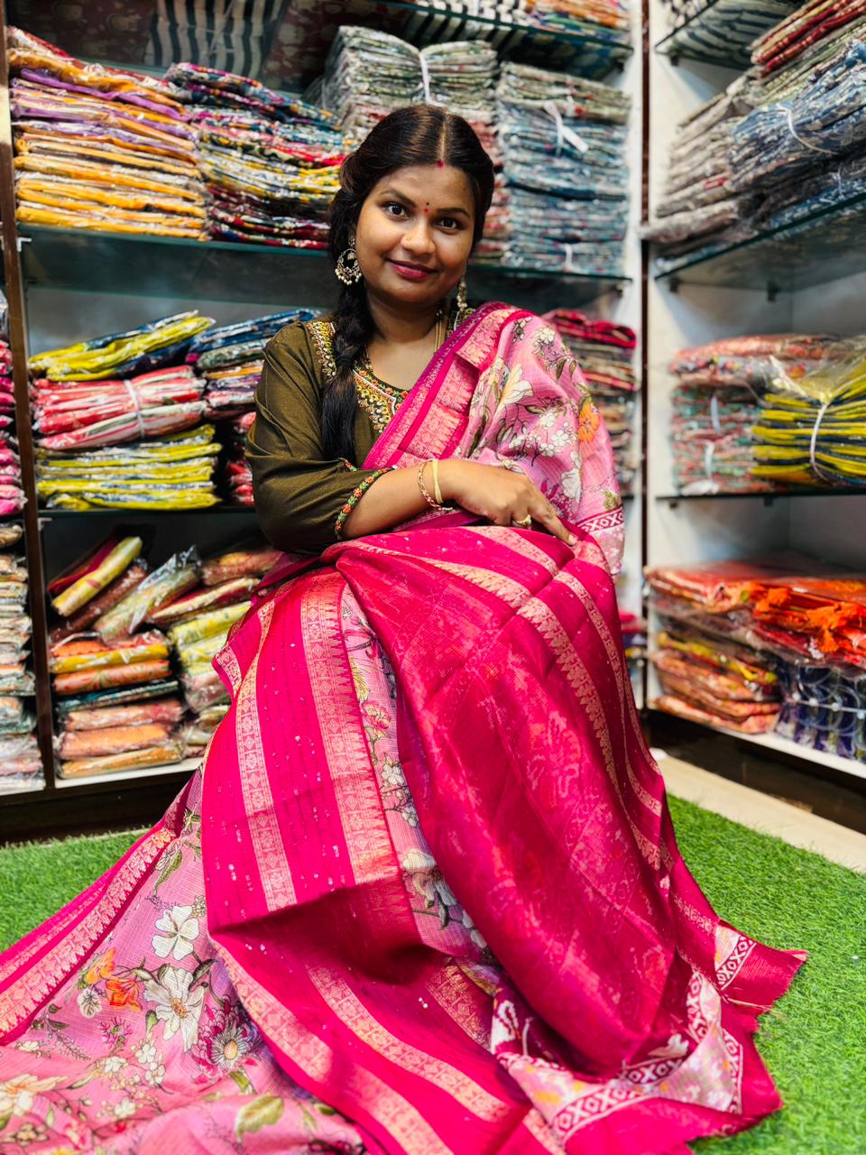 Kota floweral sarees with gap sequence borders