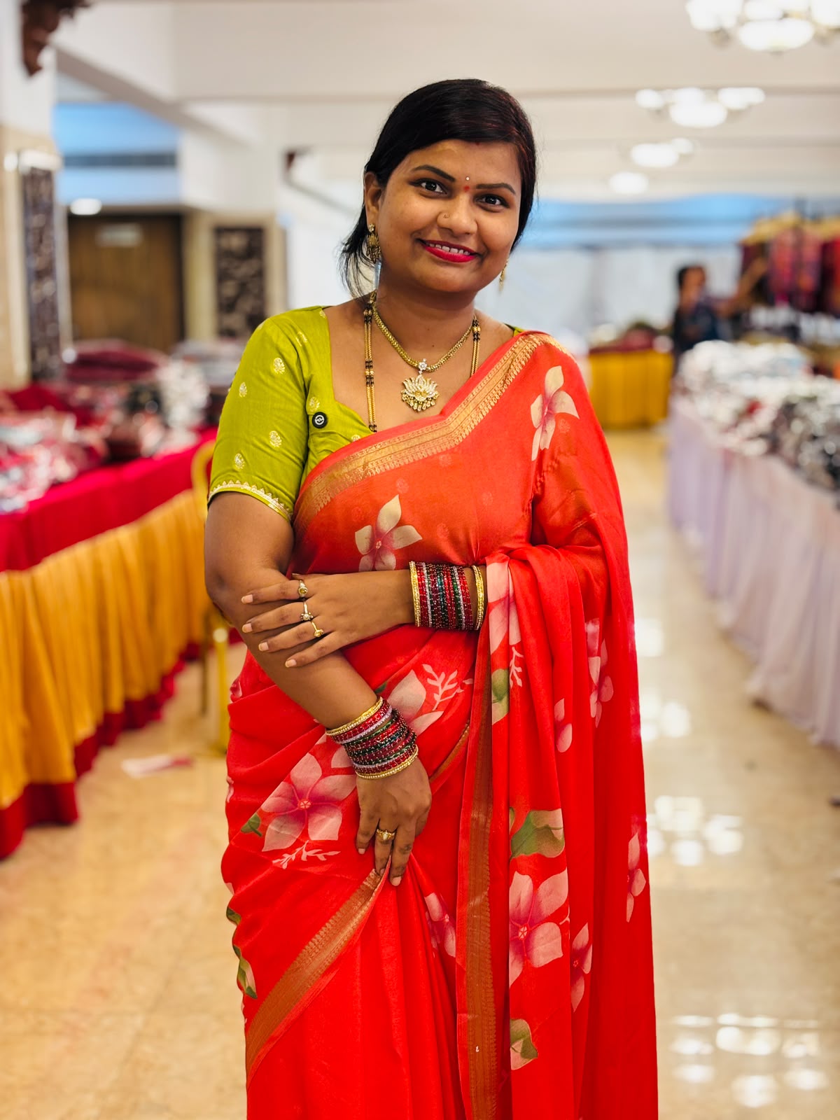 Peach Mangalagiri Georgette Saree