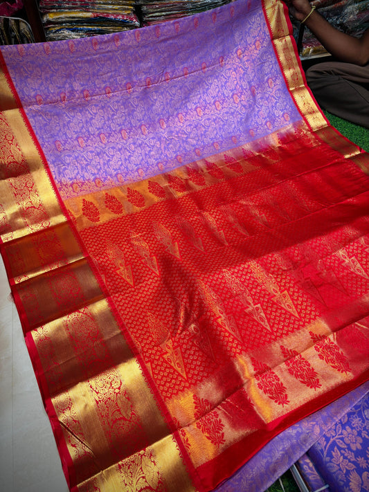 Lavender with red Kanchi sarees 4
