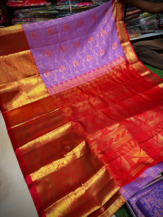 Lavender with red Kanchi sarees 6