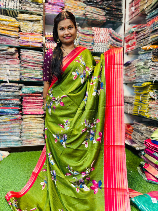 Mashroom Silk Floweral print contrast borders