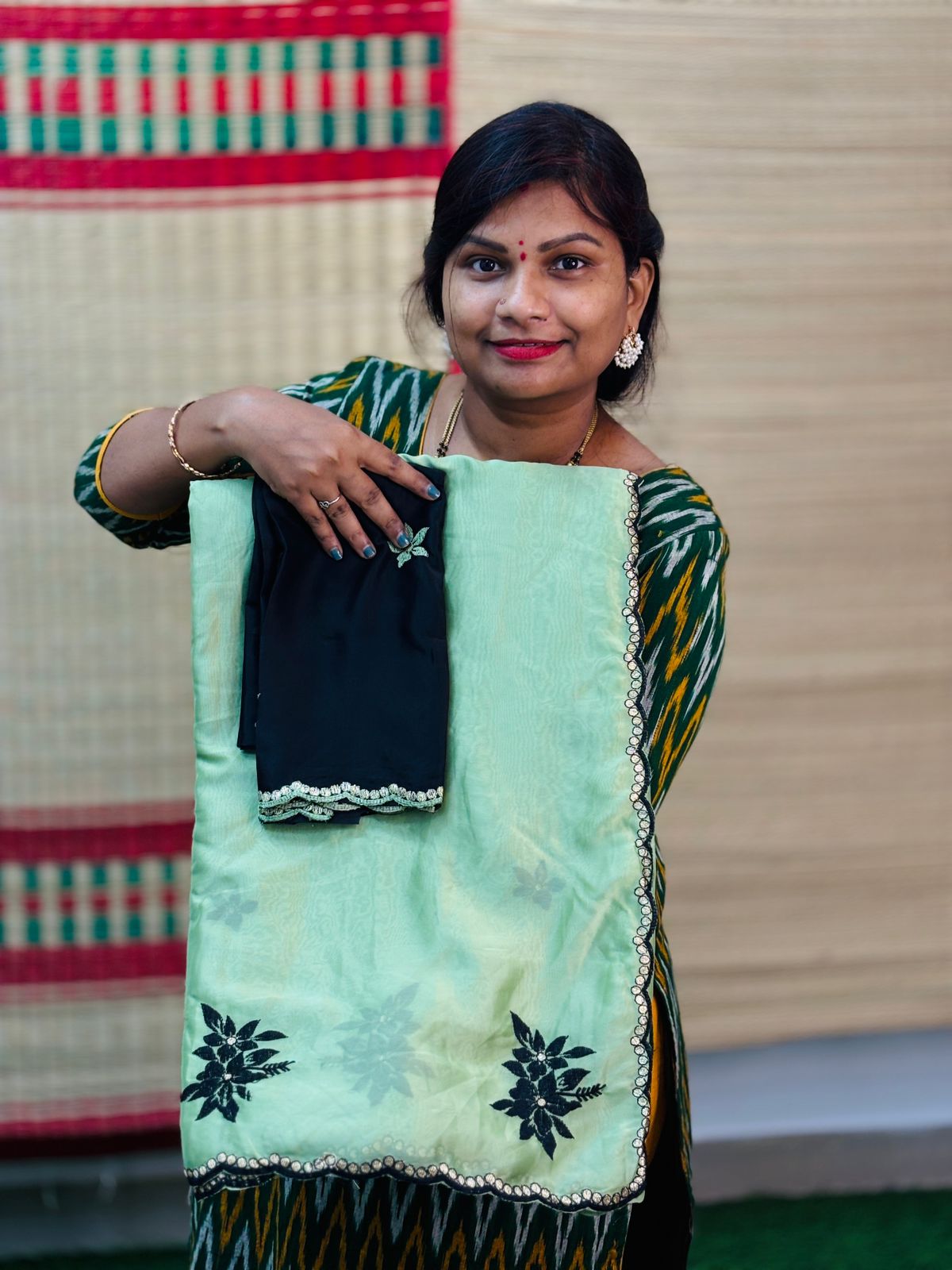 Rangoli georgette with floweral cutwork