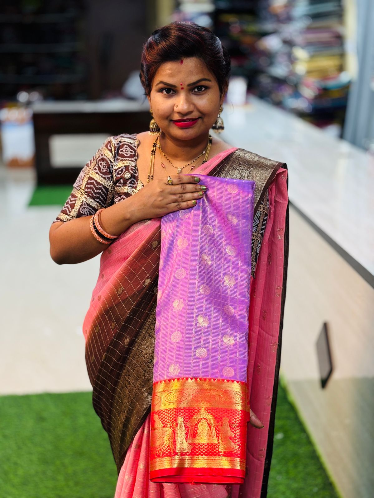 Lavender with red Kanchi sarees 19