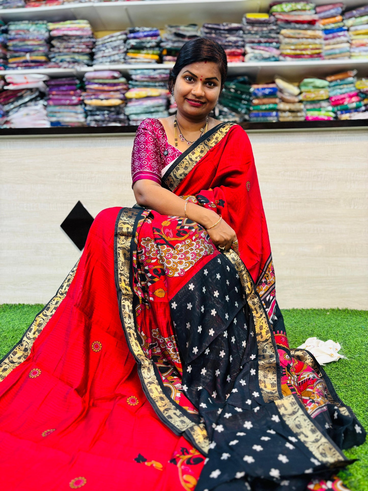 Red Premium Peacock Maheshwari