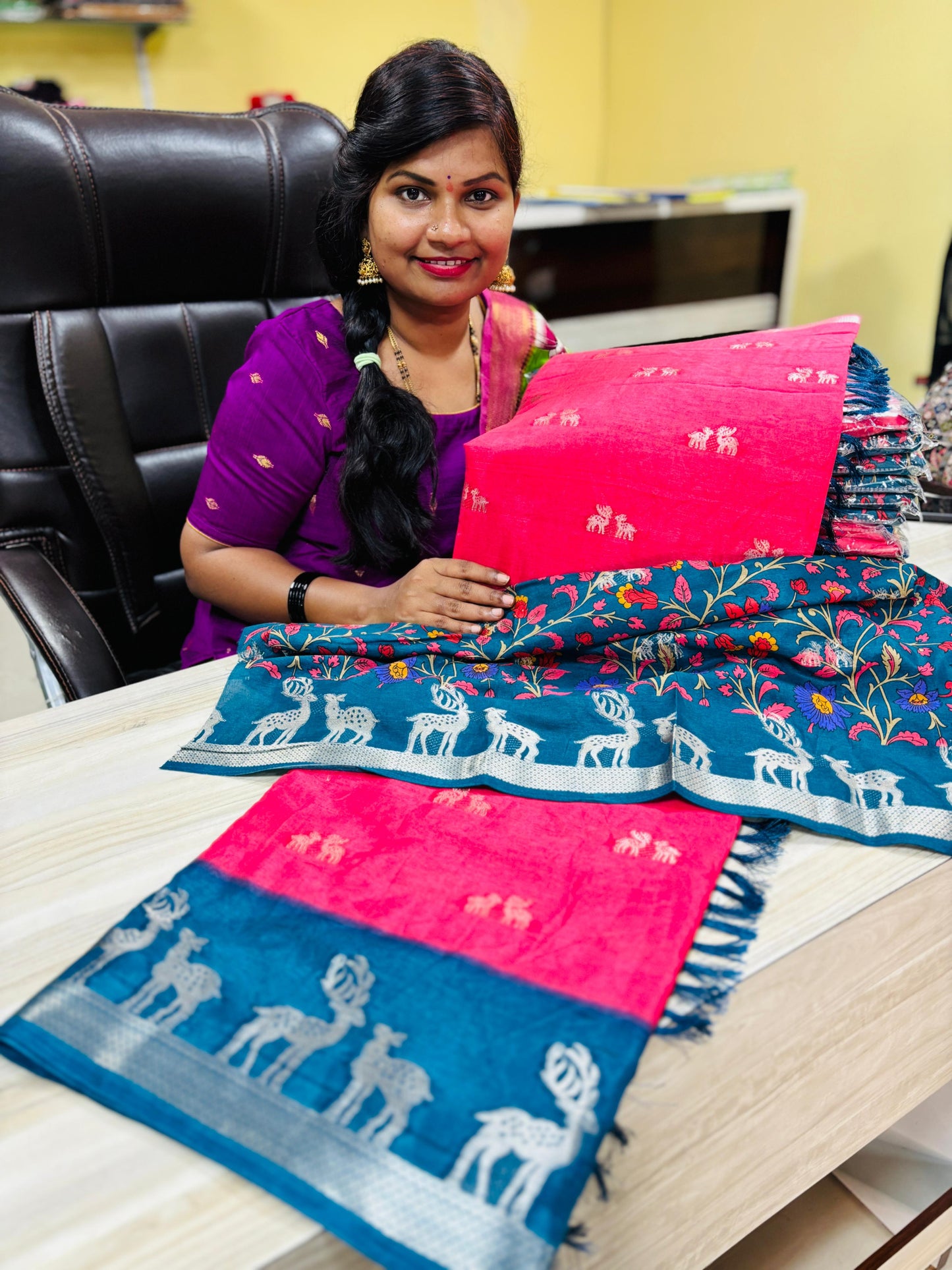 Mangalagiri Deer weavings
Kalamkari printed with weavings