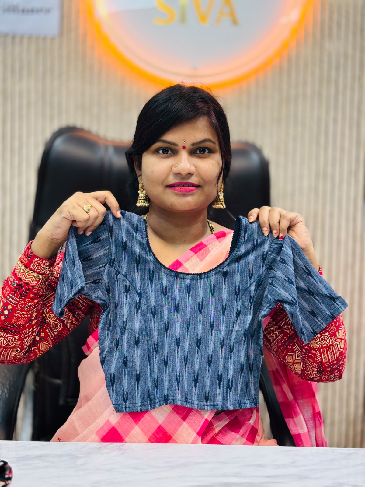 Kalamkari Readymade Blouse – XL Size (Elastic)