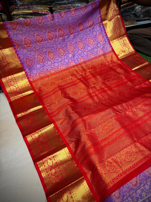 Lavender with red Kanchi sarees 1