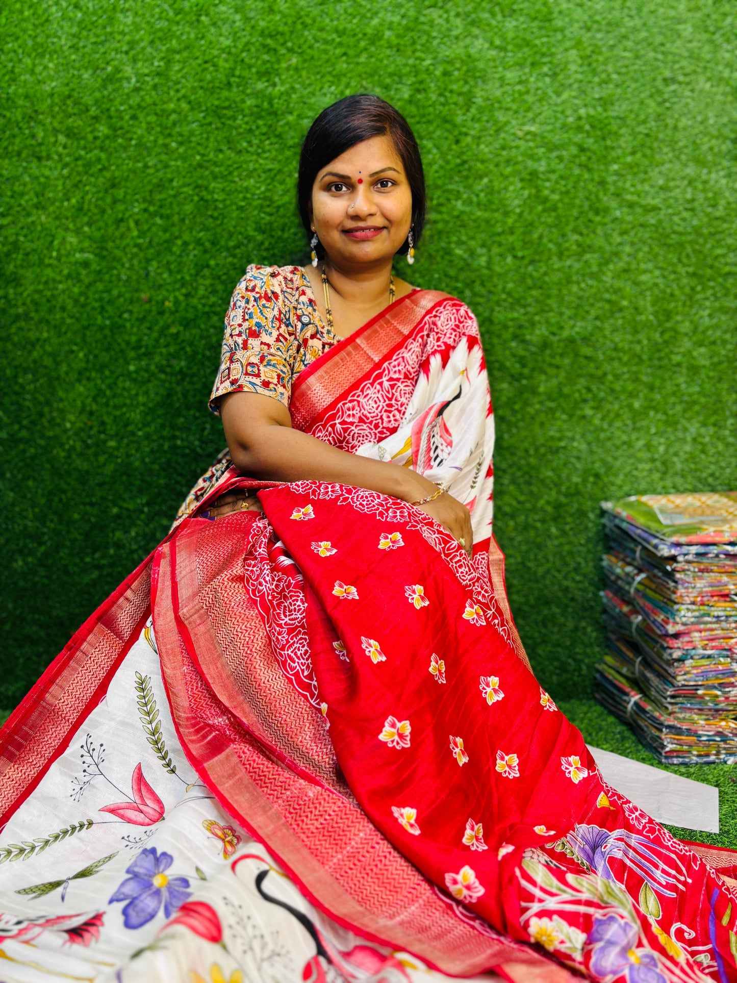 Khadi silk Flamingo design