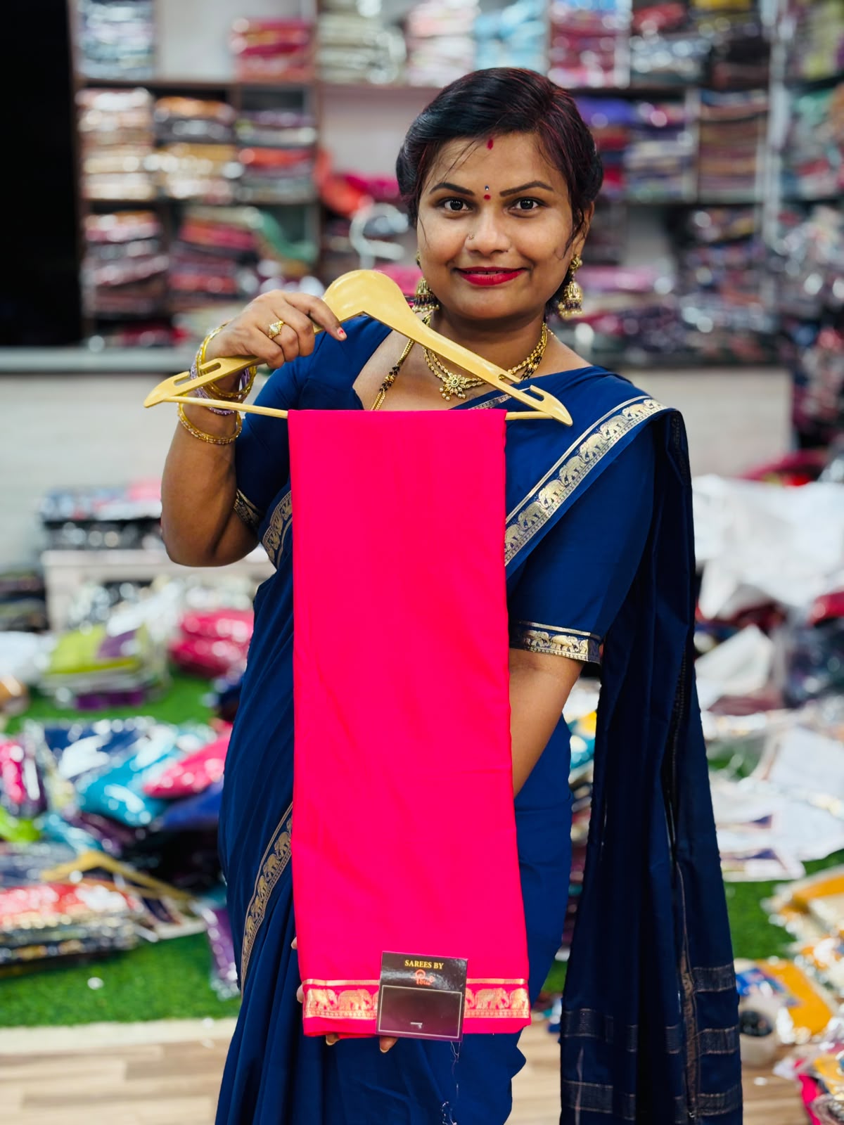 Elephant Semi Mysore Crepe Saree