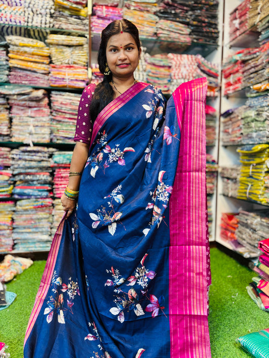 Mashroom Silk Floweral print contrast borders