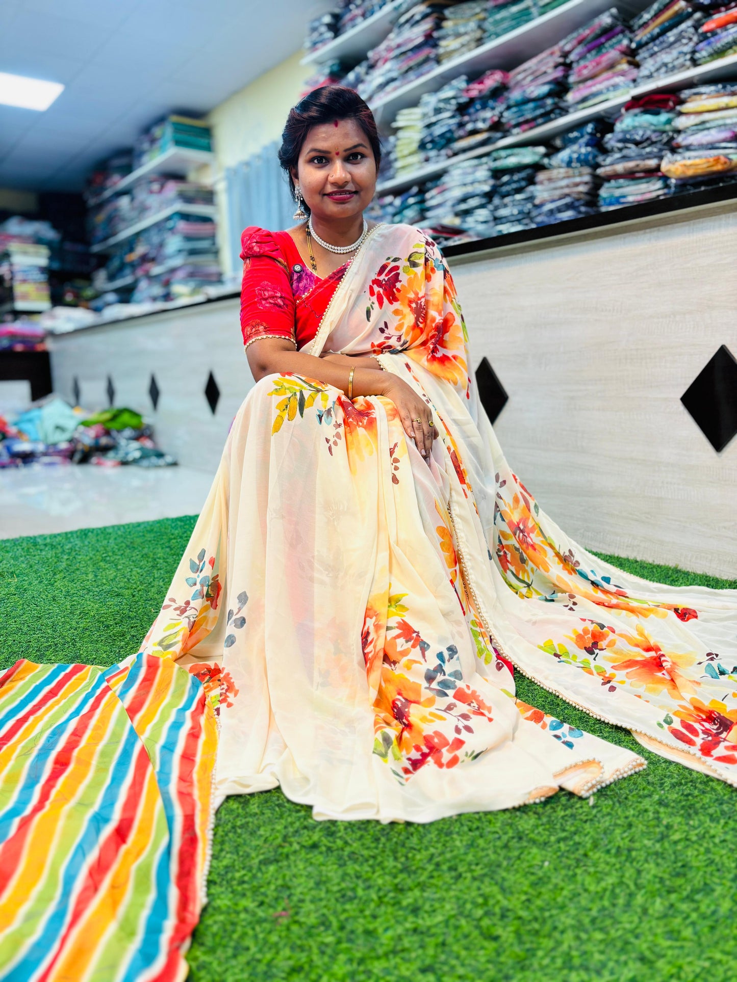 Georgette floweral pearl borders