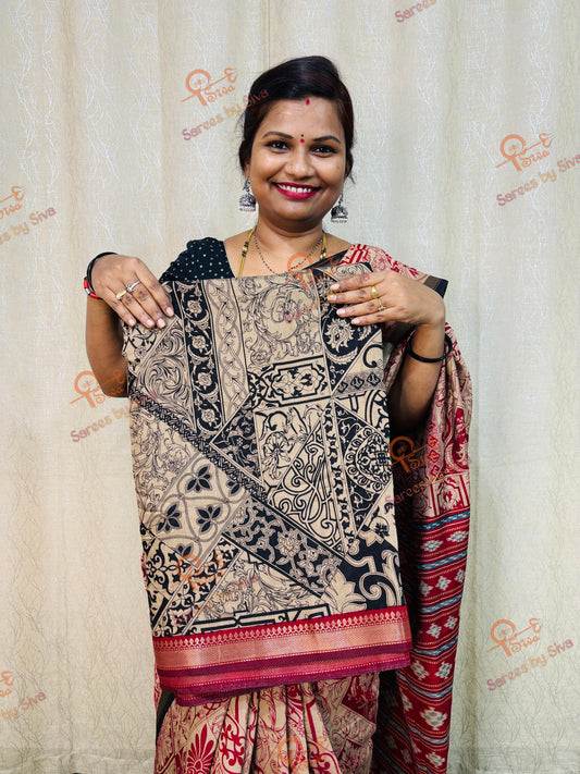 అజ్రాక్ ప్రింట్లతో కలంకారీ సిల్క్