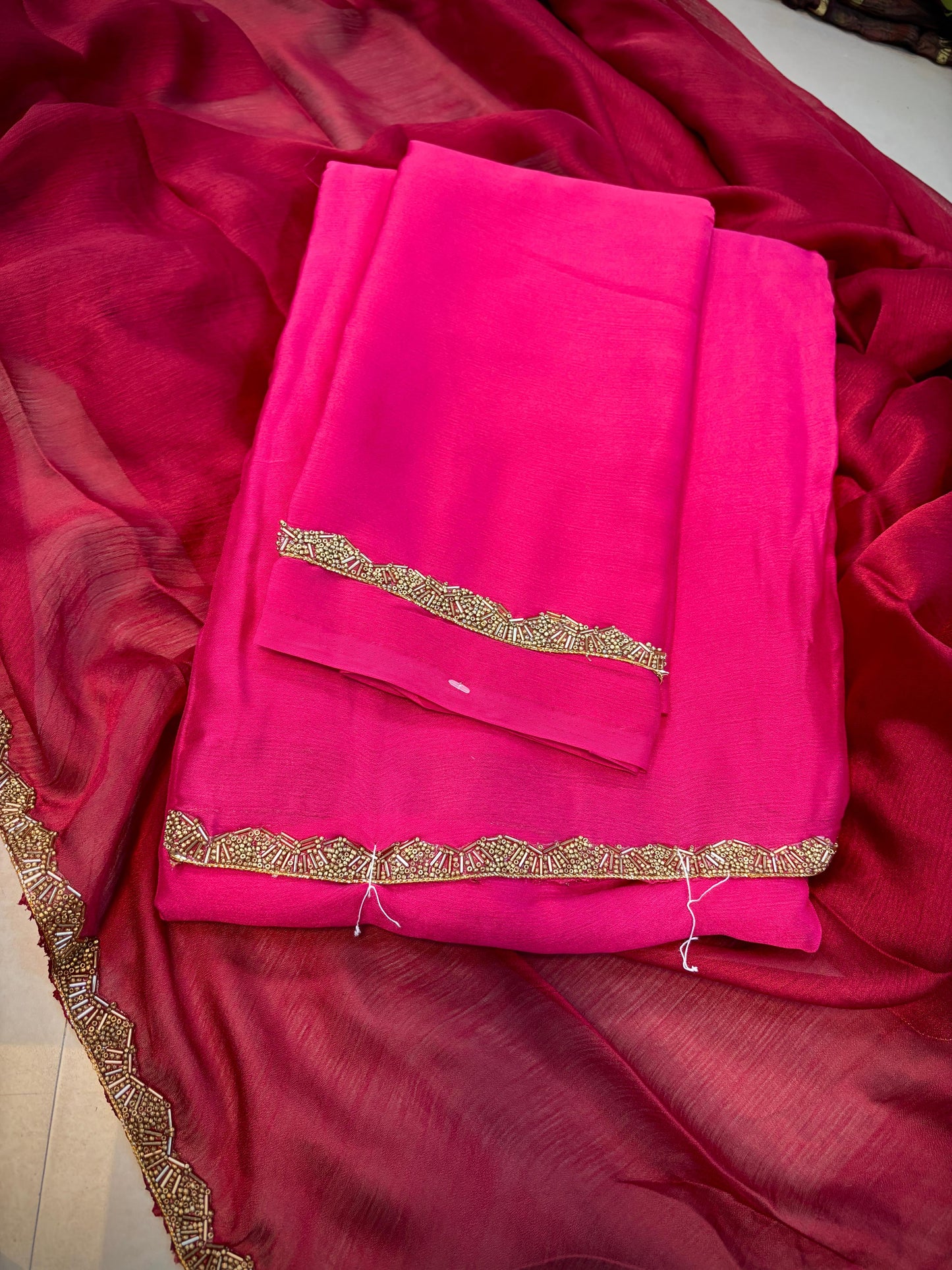 Pink Georgette Lace Borders