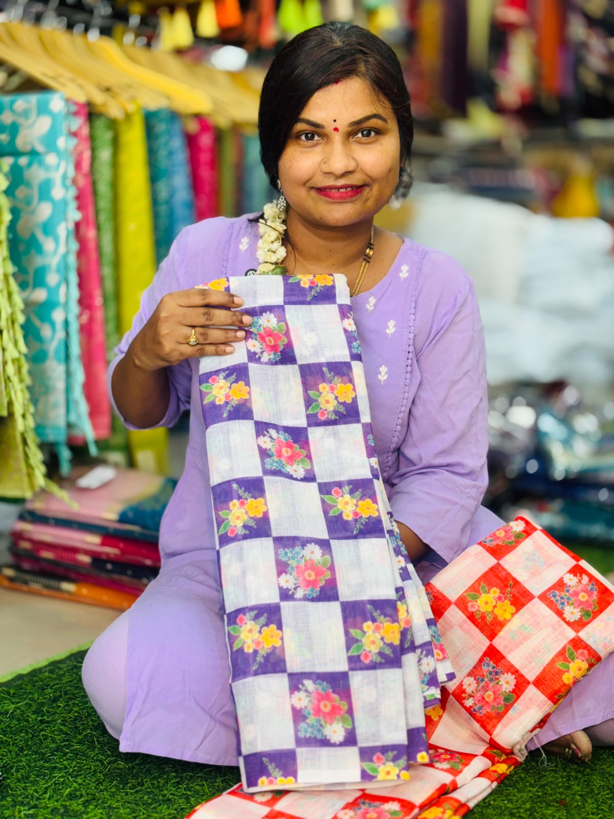 Lenin Checks Floweral Sarees
