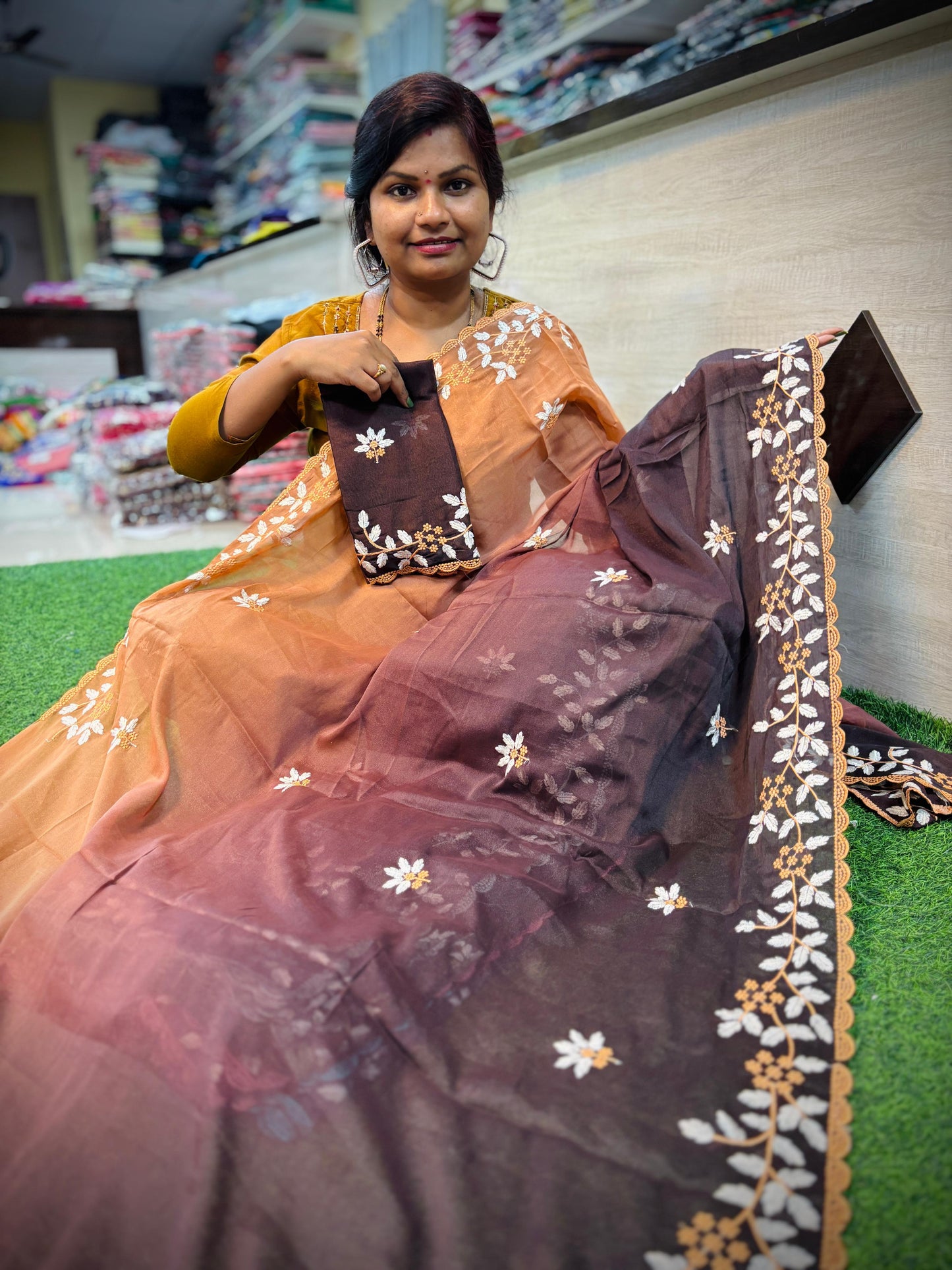 2D space silk with Embroidee cutwork