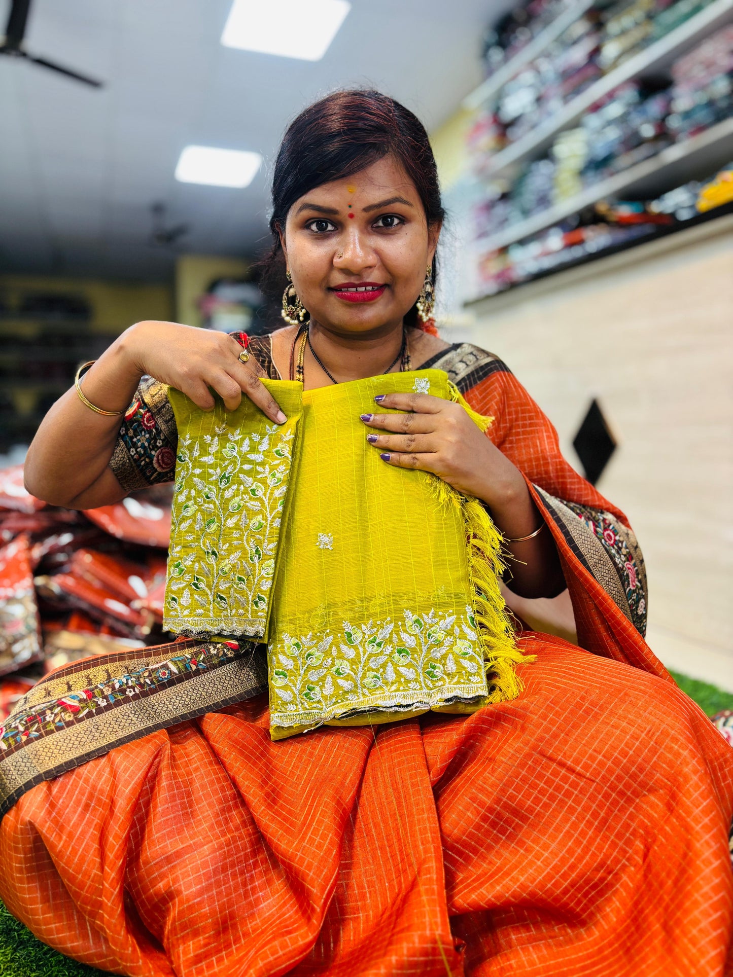 Georgette cutwork
With designer blouse