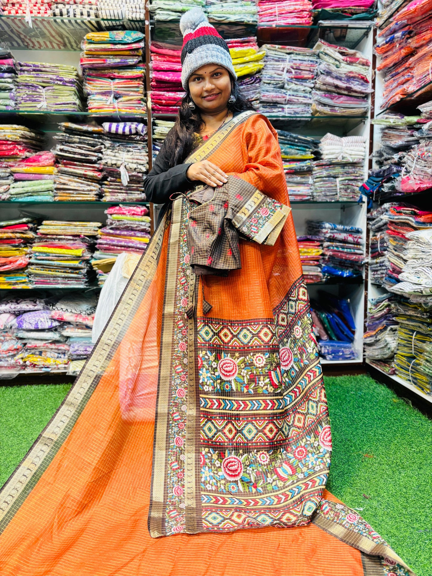 Rust Orange Kanchi Silk Saree