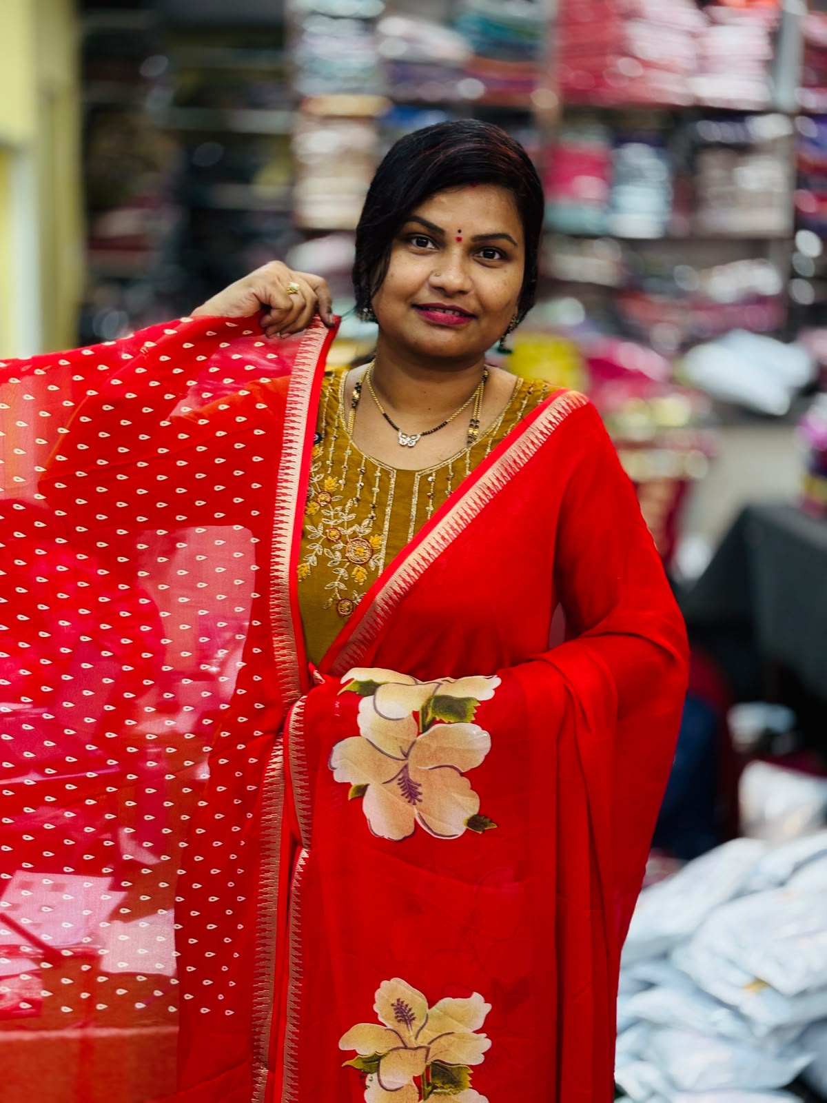 Mangalagiri Georgette Saree Red