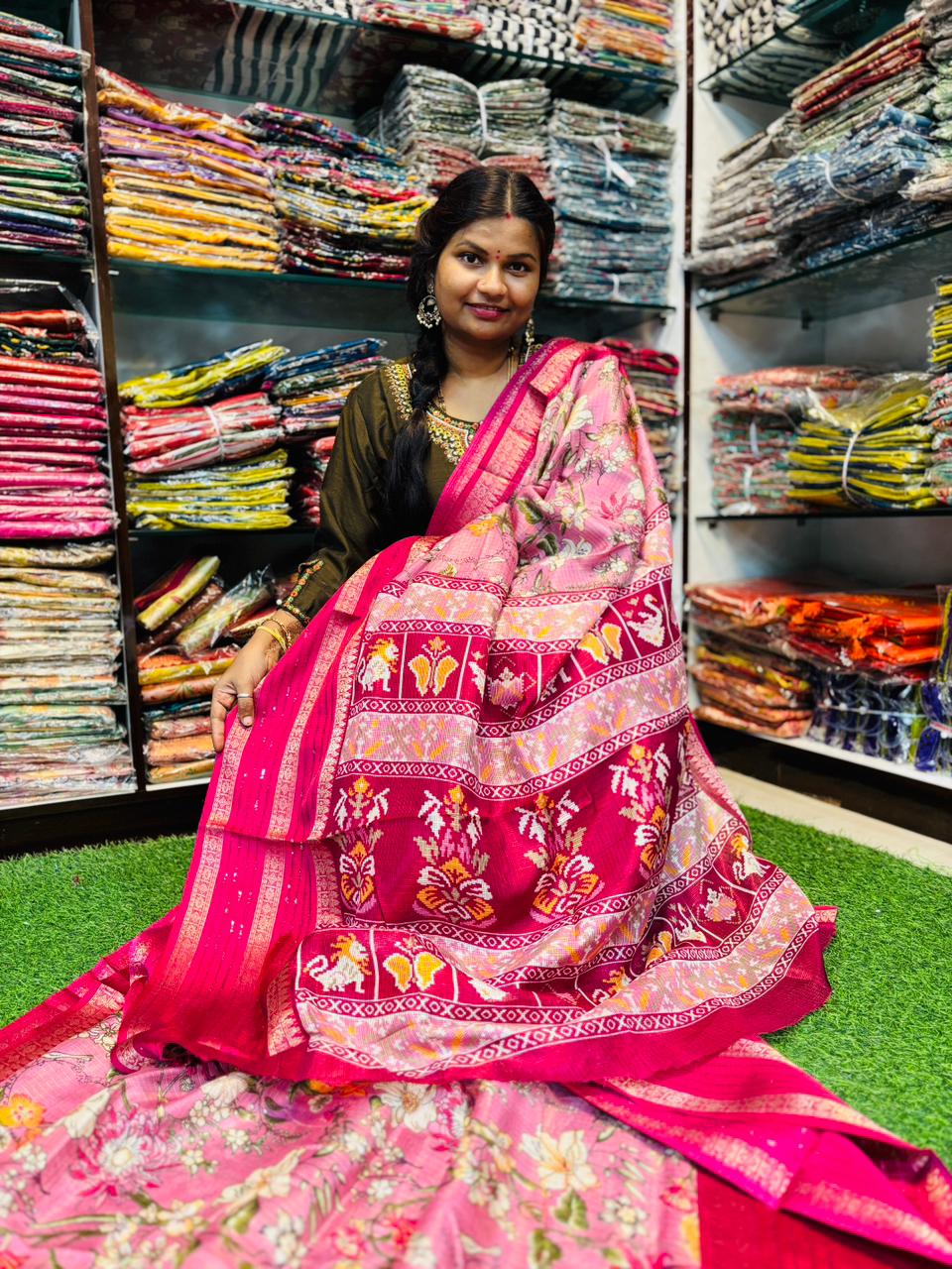 Kota floweral sarees with gap sequence borders