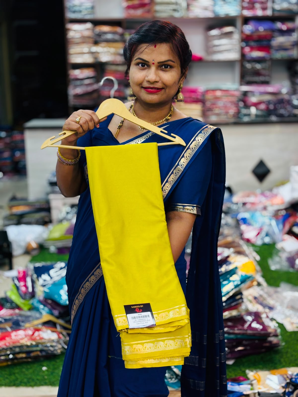 Elephant Semi Mysore Crepe Saree